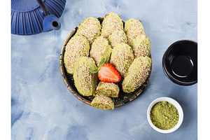 Matcha madeleine cookies with white, a Food & Drink Photo by Lifemorning