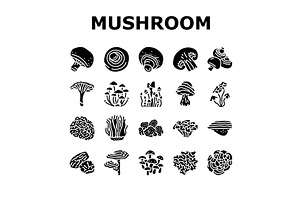 Mushroom Food Forest Fungi Icons Set