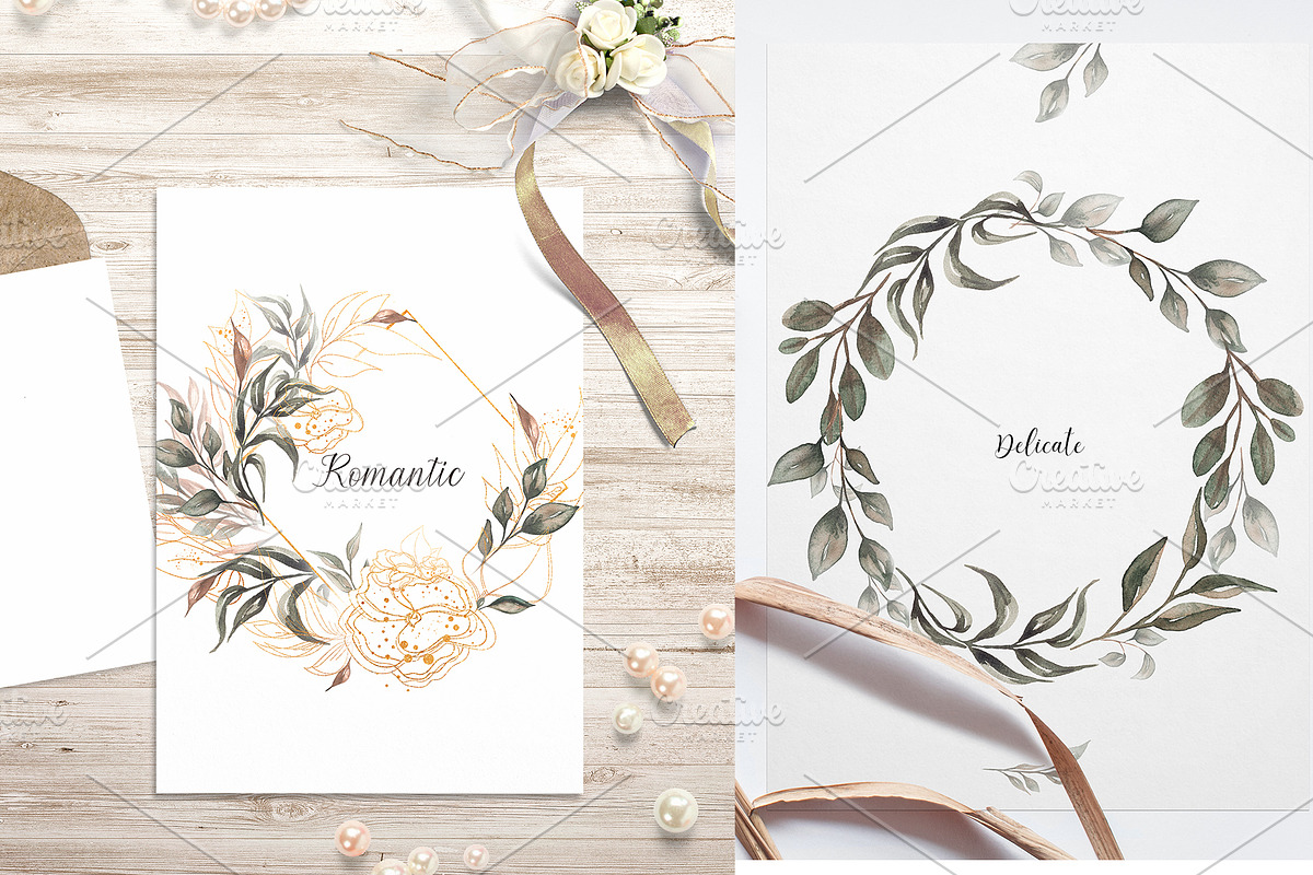 Watercolor Floral Cross, Wreath Set, a Decorative Illustration by MayaNavits (Photo 5 of 7)