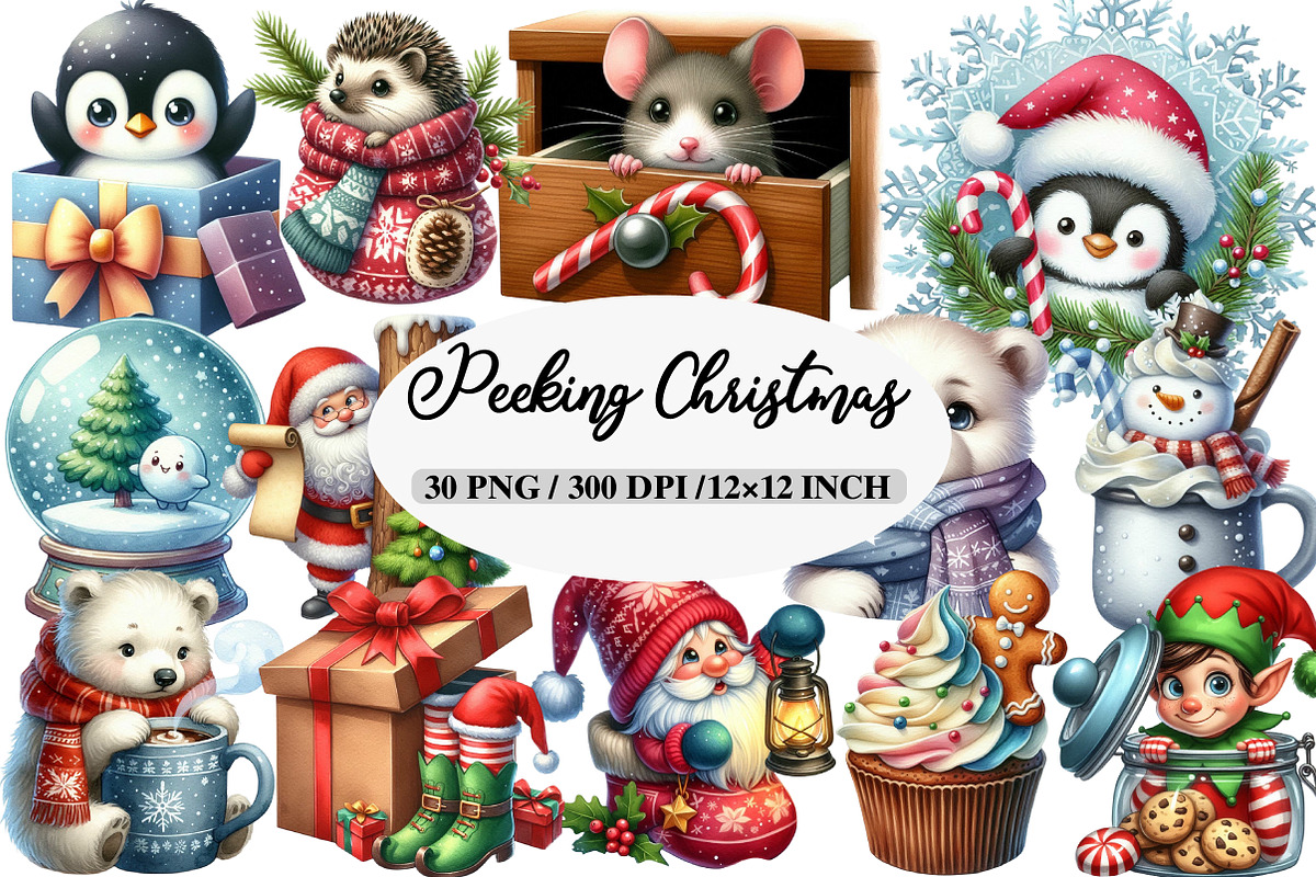 Peeking Christmas Sublimation Cipart, an Illustration by Daily.Designs (Photo 1 of 5)