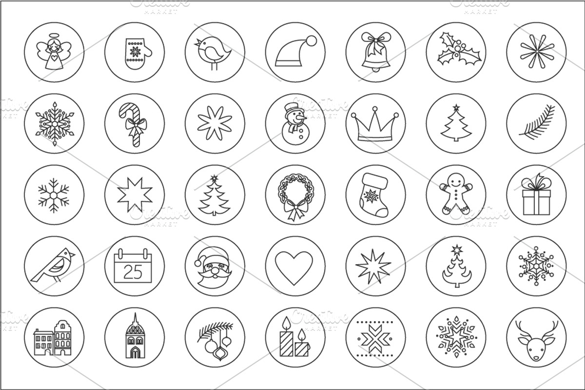 Christmas Stroke Icons set, an Outline Icon by Marish (Photo 3 of 5)
