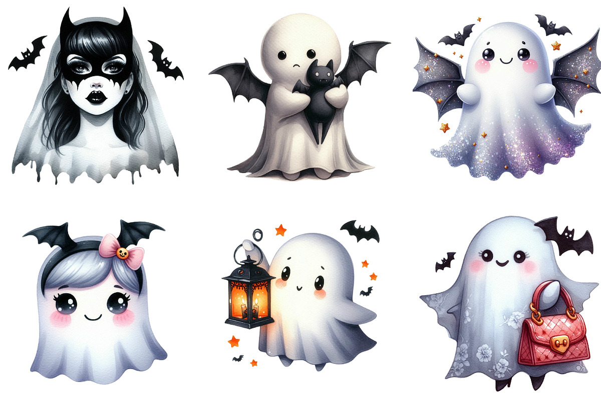 Bat Babe Ghost Halloween Clipart, an Illustration by DreamArtGraphic (Photo 2 of 5)