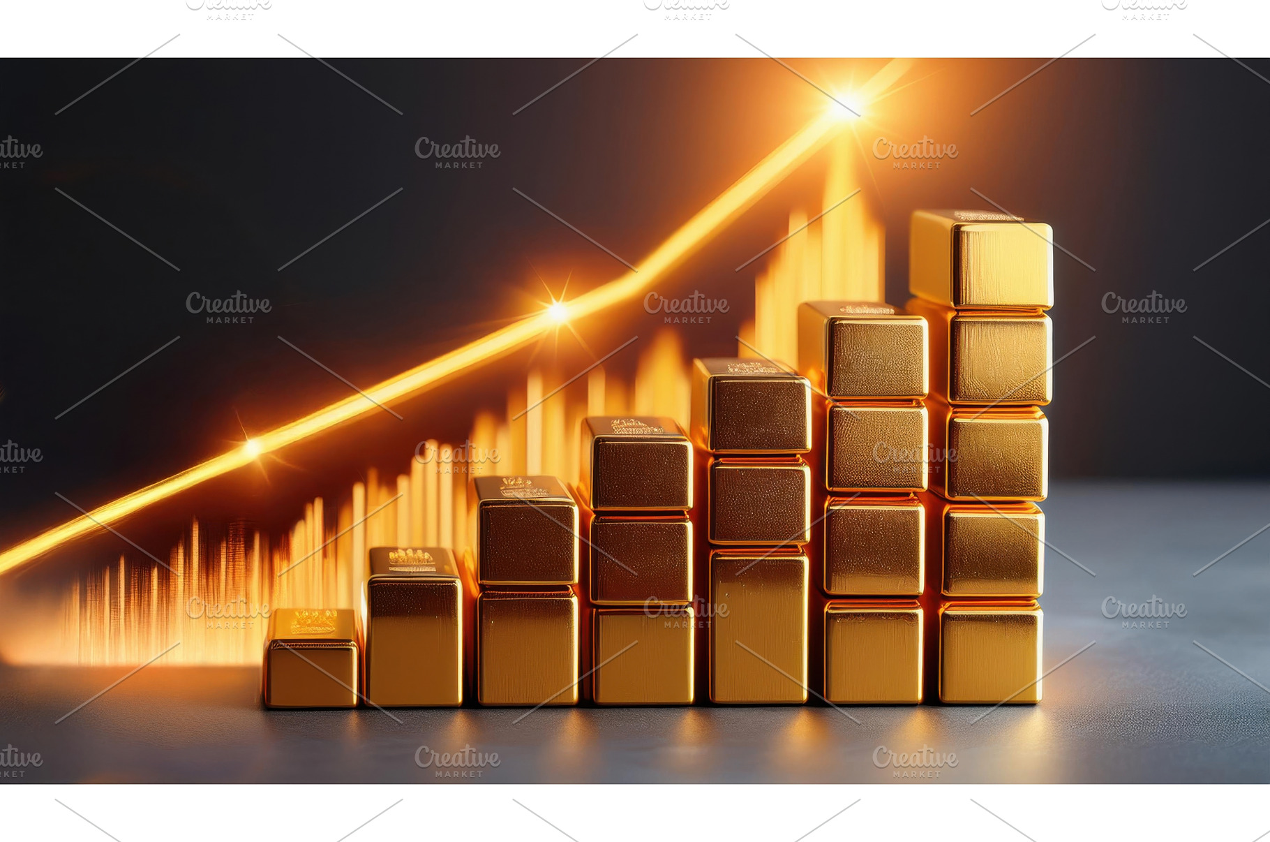 Gold bars stacked to form an upward, a Business Photo by Igor Tichonow