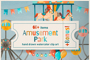 Amusement Park watercolor clip art, an Illustration by ARTerria (Thumbnail 1 of 9)