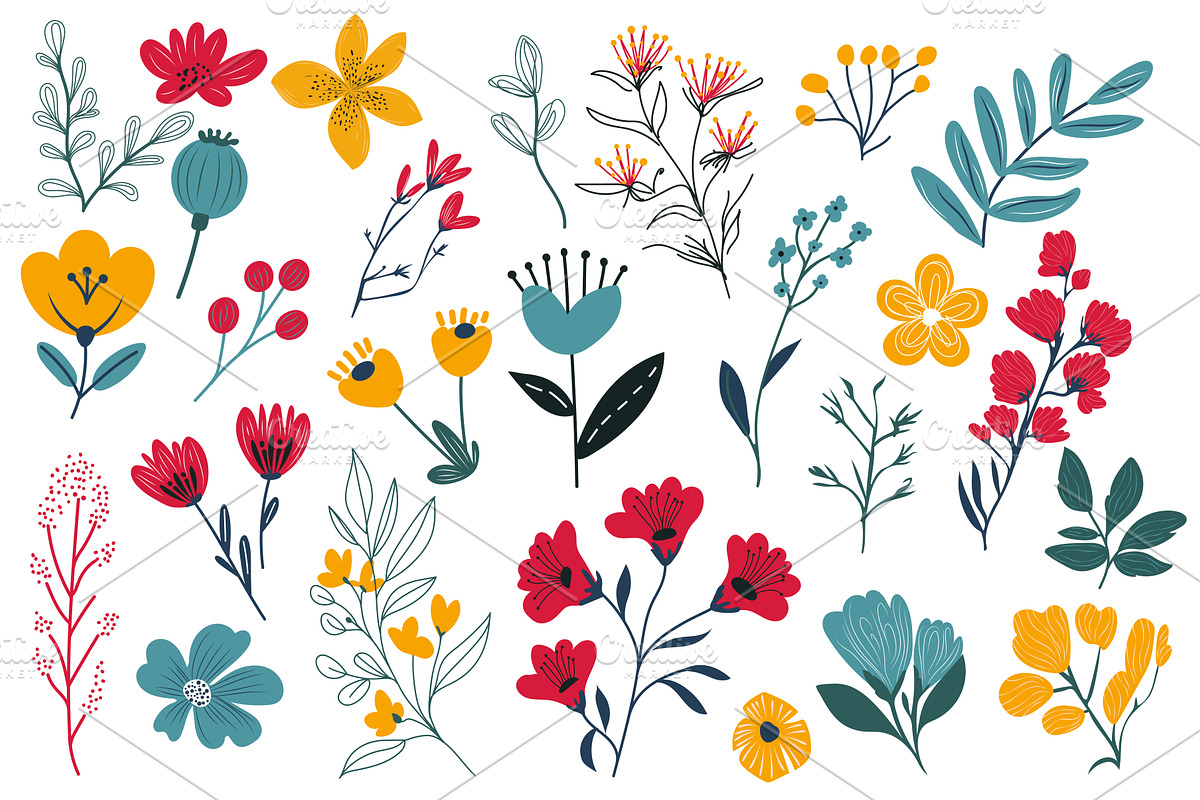 Summer Flower Set, an Object Illustration by alexdndz