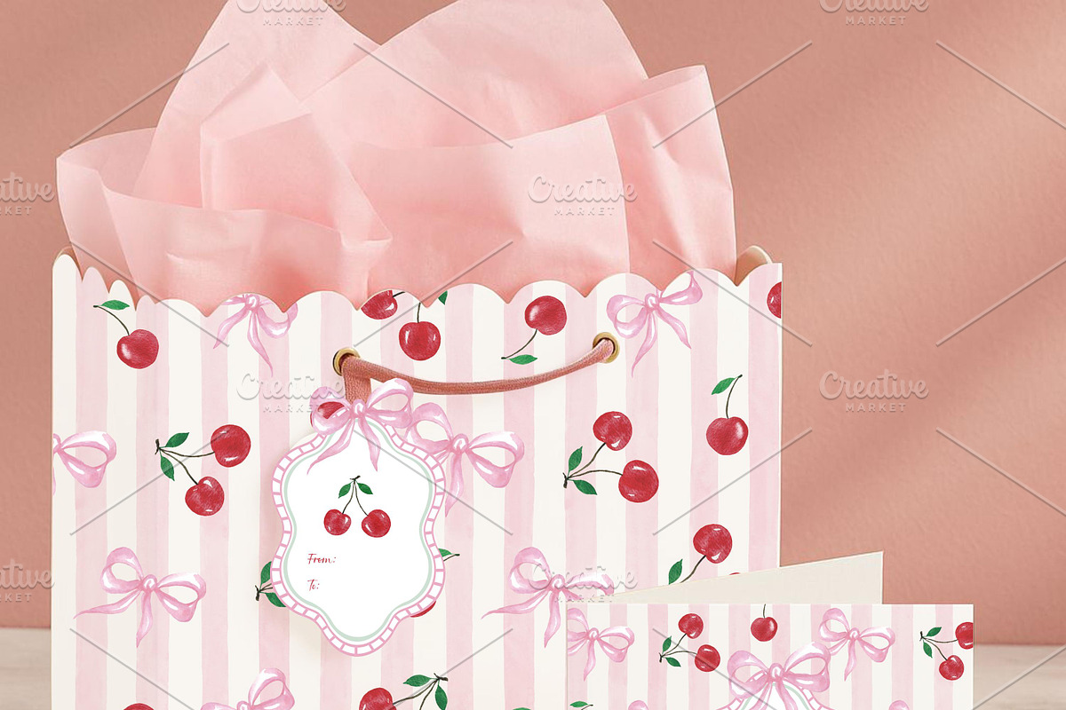 Cherry Gift Bag and Card Set - Pink, an Illustration by Celine Gift Studio (Photo 3 of 3)