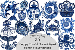 Preppy Coastal Ocean Clipart Bundle, a Seasonal Illustration by CitraGraphics