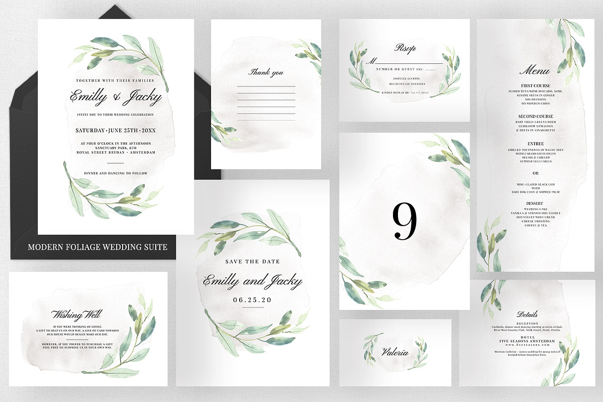 Modern Foliage Wedding Suite, an Invitation Template by Azka Creative (Photo 1 of 5)