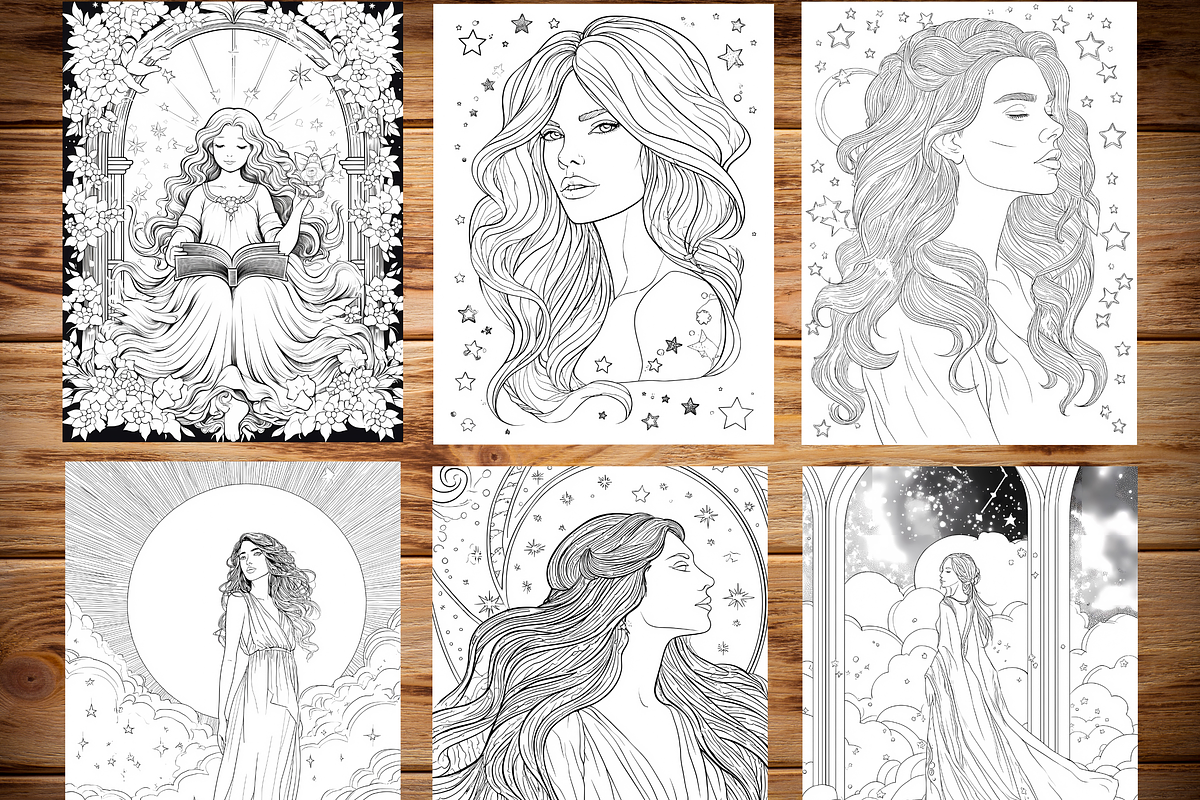 Celestial Tarot Card Coloring Pages, a Print Template by LA Design (Photo 2 of 10)