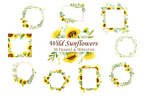 Wild Sunflowers Watercolor Clip Art