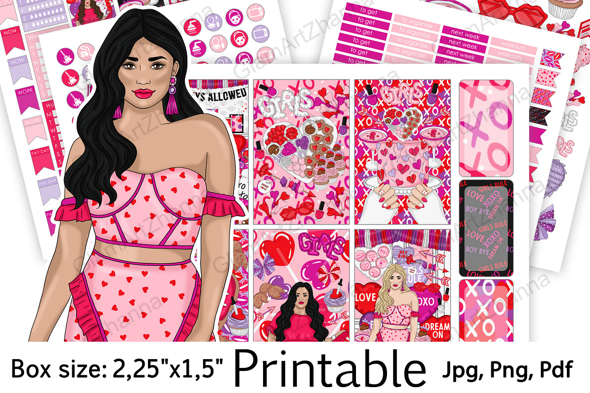 Galentines Stickers 2,25x1,5, a Stationery Template by GlamArtZhanna (Photo 1 of 6)