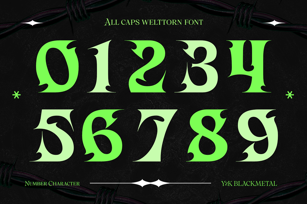 Welltorn - Y2K Black Metal Game Font, a Blackletter Font by Typia Nesia (Photo 11 of 12)