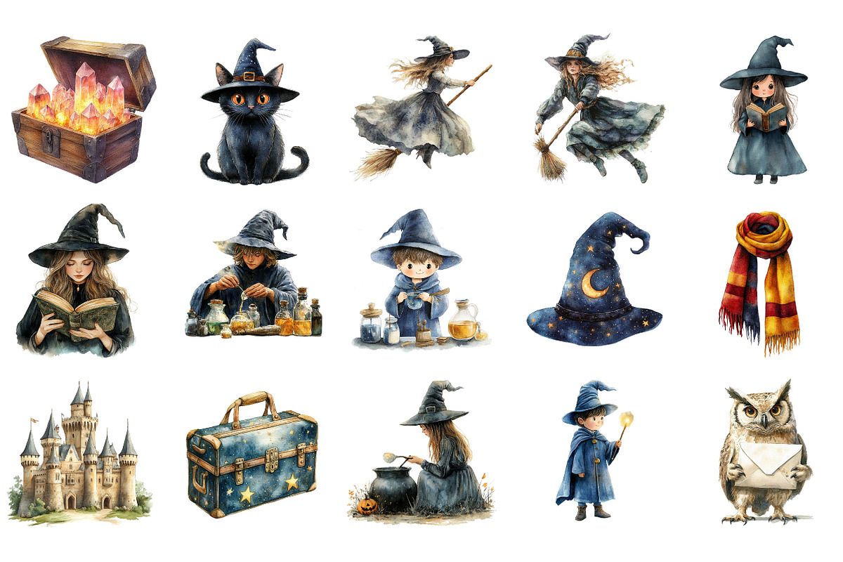 Wizard School Clipart Bundle, an Illustration by Designking (Photo 2 of 5)