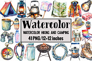 Watercolor Hiking and Camping, an Illustration by Design Market (Thumbnail 1 of 3)