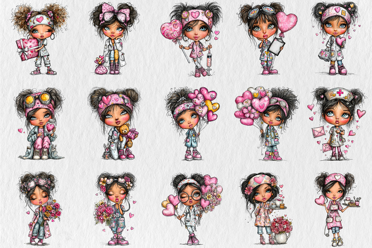Whimsical Valentine Nurse Girls Clip, a Seasonal Illustration by Rose Art (Photo 2 of 7)