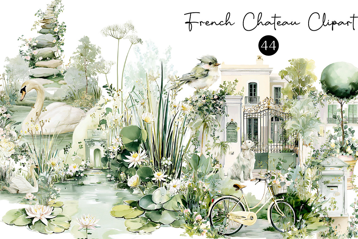 French Chateau Watercolor Clipart, an Illustration by DreamCafeArt (Photo 1 of 5)