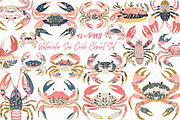 Watercolor Sea Crab Clipart Set, an Illustration by Libby Wishes (Thumbnail 1 of 8)