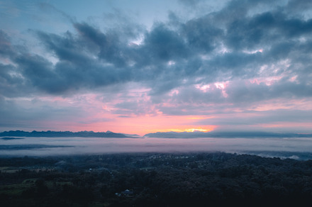 Mountains and fog in the morning, a Nature Photo by Art Rachen