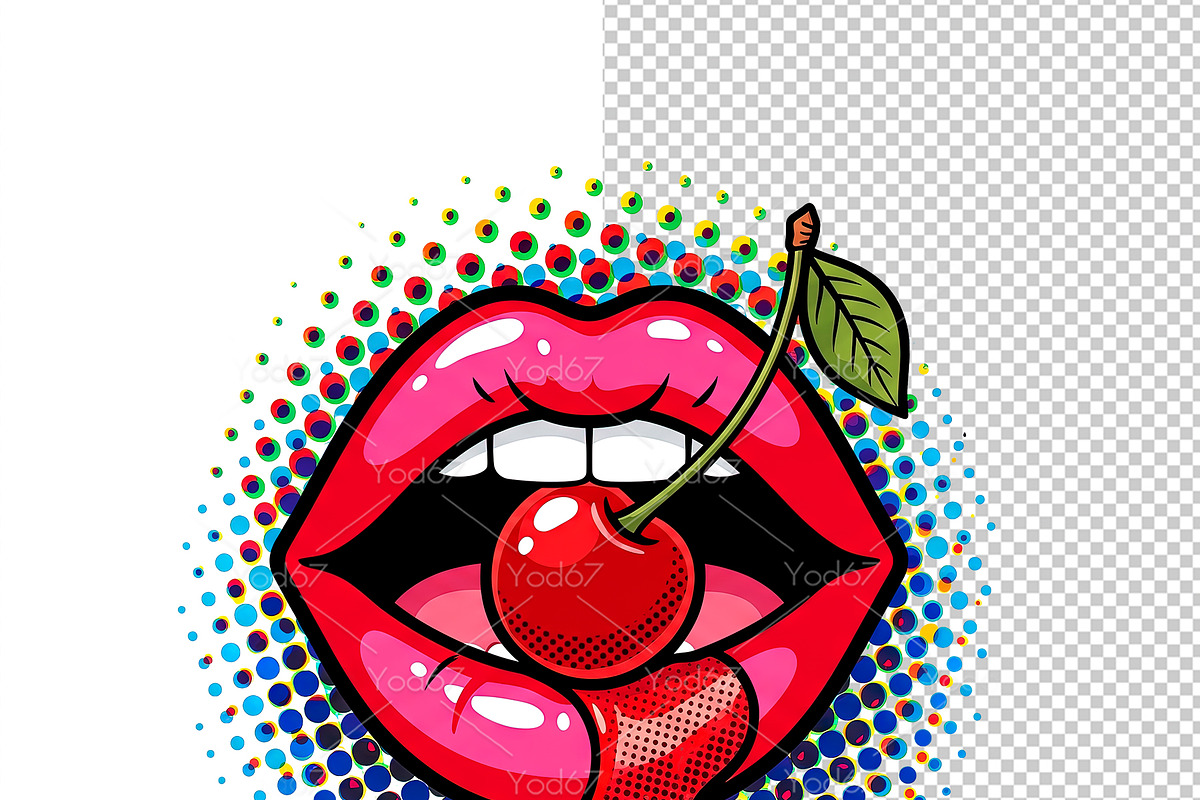 Lips Biting Cherry Clipart PNG., a Food Illustration by yod67 (Photo 2 of 8)