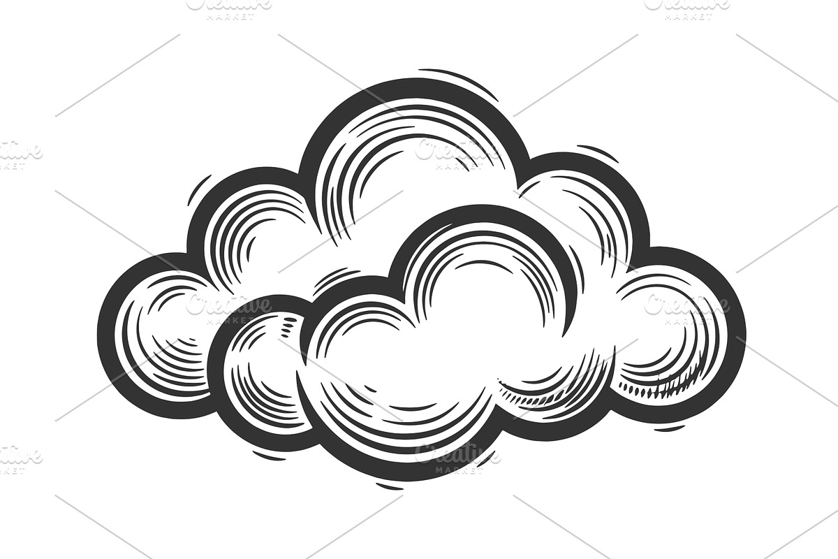 Hand Drawn Cloud engraving vector, an Illustration by AlexArt