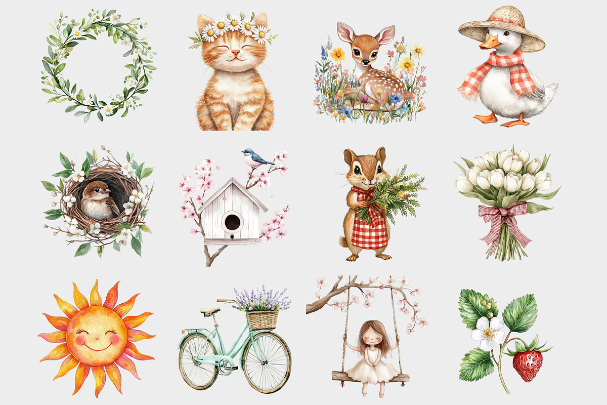 Watercolor Cute Strawberry Clipart, a Seasonal Illustration by Design Market (Photo 3 of 4)