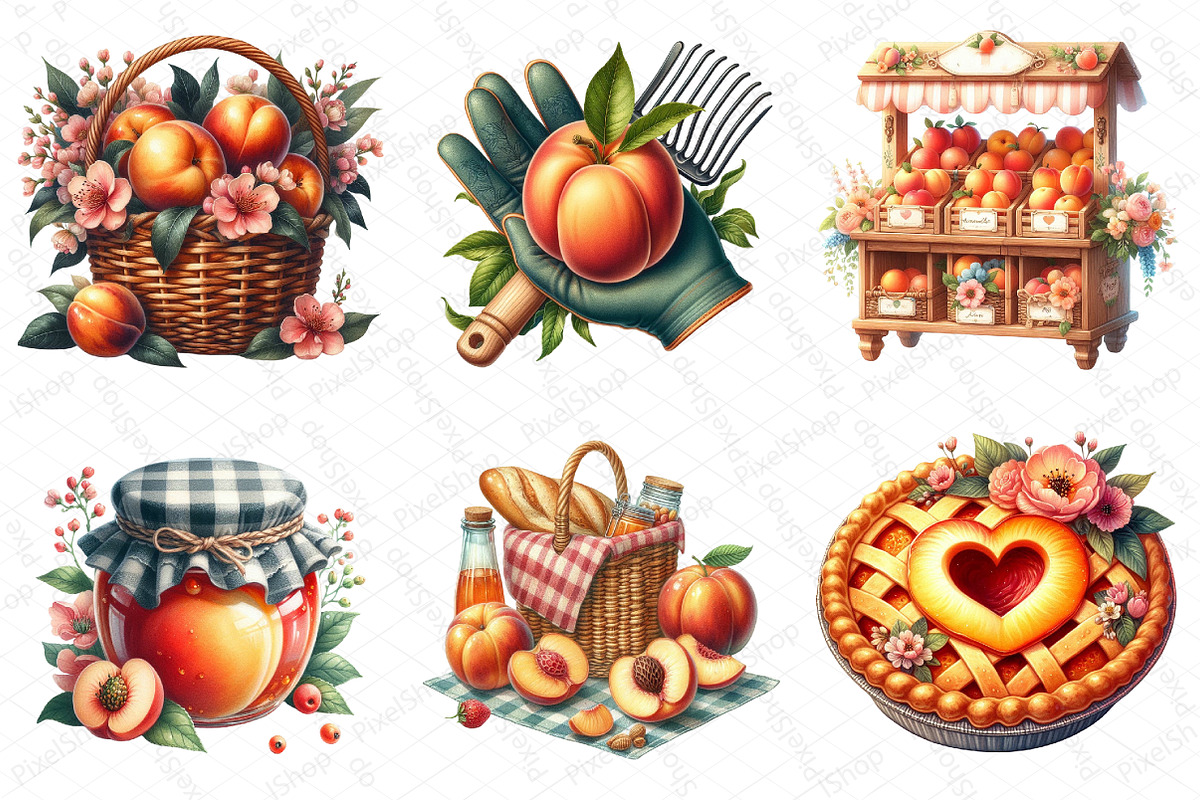 Cute Peaches Garden Fruit Clipart, an Illustration by DreamPrint404 (Photo 6 of 6)