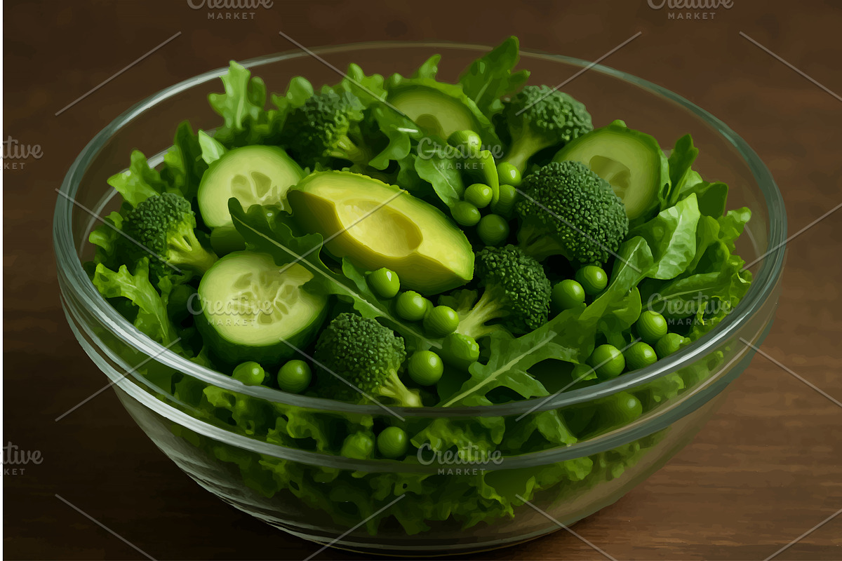 Green Vegetable Salad with Avocado, a Food Illustration by AlexArt