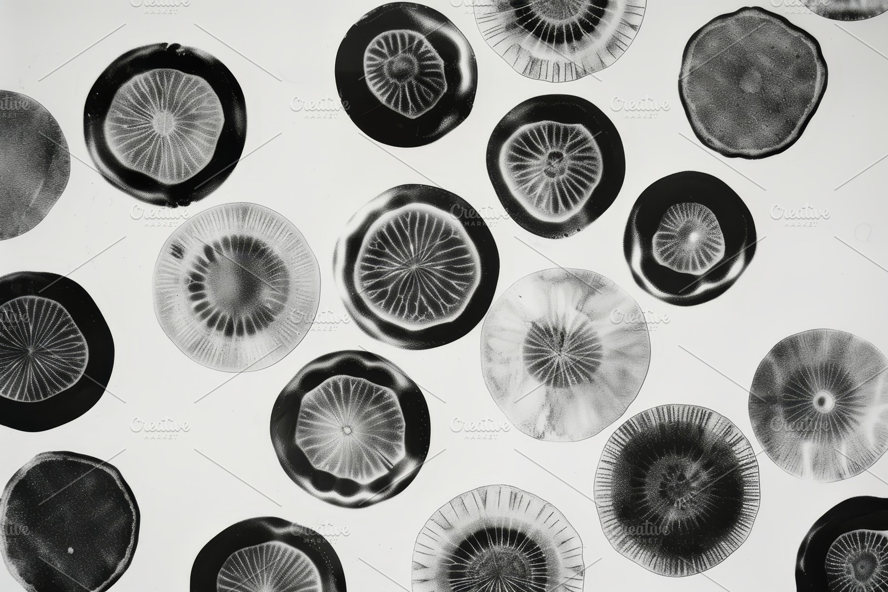 A collection of circular designs in, a Photo by Tanuart