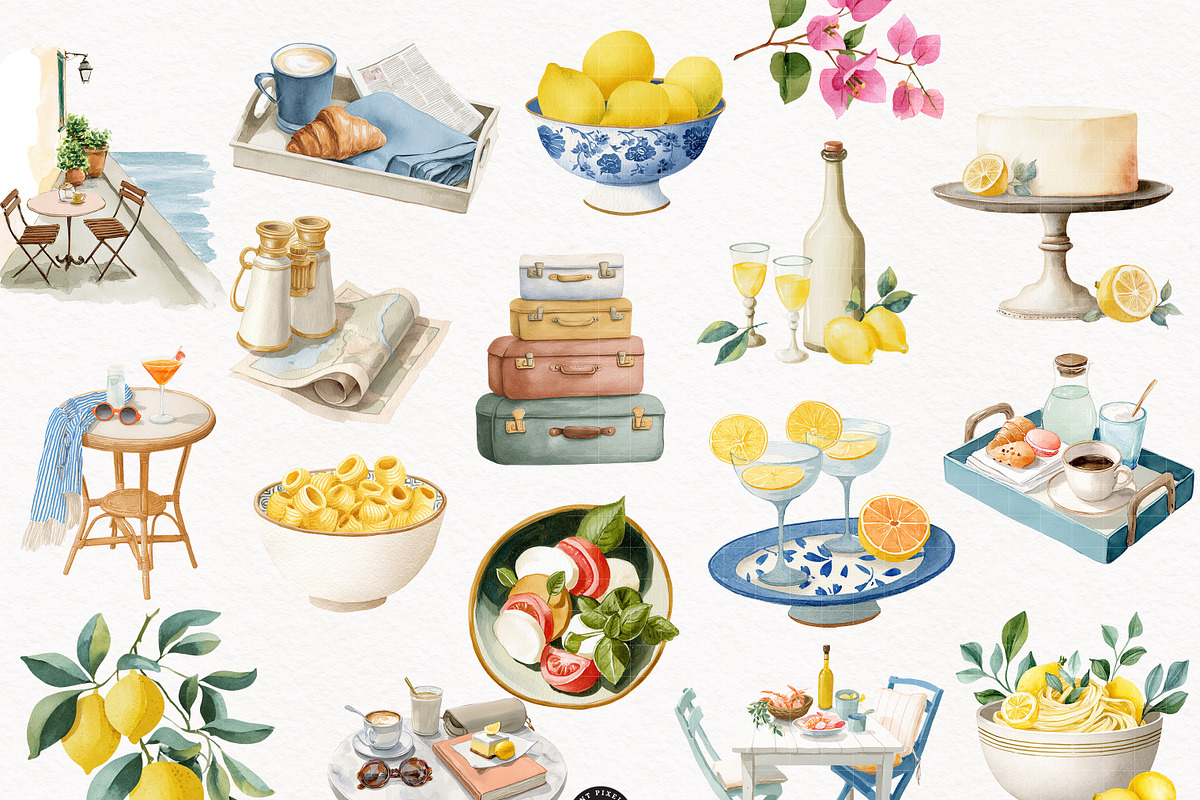 Amalfi Coast Clipart Set, a Person Illustration by PaintPixelCo (Photo 4 of 15)