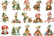 Christmas Elf Watercolor Clipart, an Illustration by Designking (Thumbnail 2 of 5)