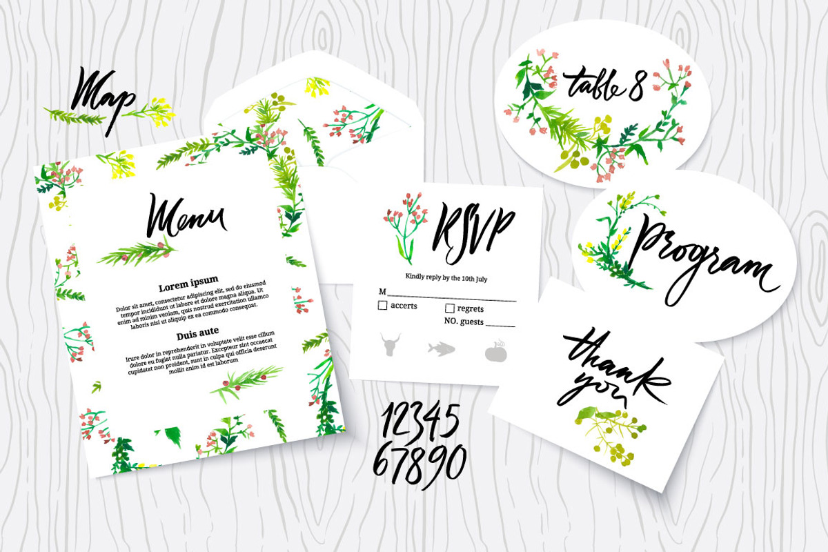 Wedding watercolor floral kit, an Invitation Template by Vera Holera (Photo 2 of 2)