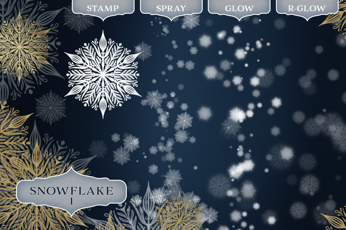 Snowflake Photoshop Brush set, a Brush Add-On by Wonderbox Creative (Photo 2 of 13)