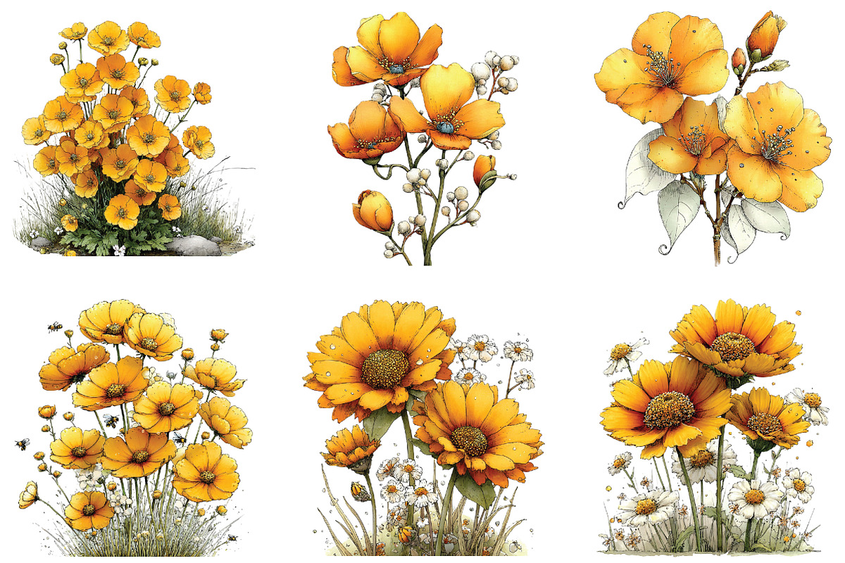 Yellow Flowers Spring Clipart, an Illustration by CraftArtStudio (Photo 5 of 6)