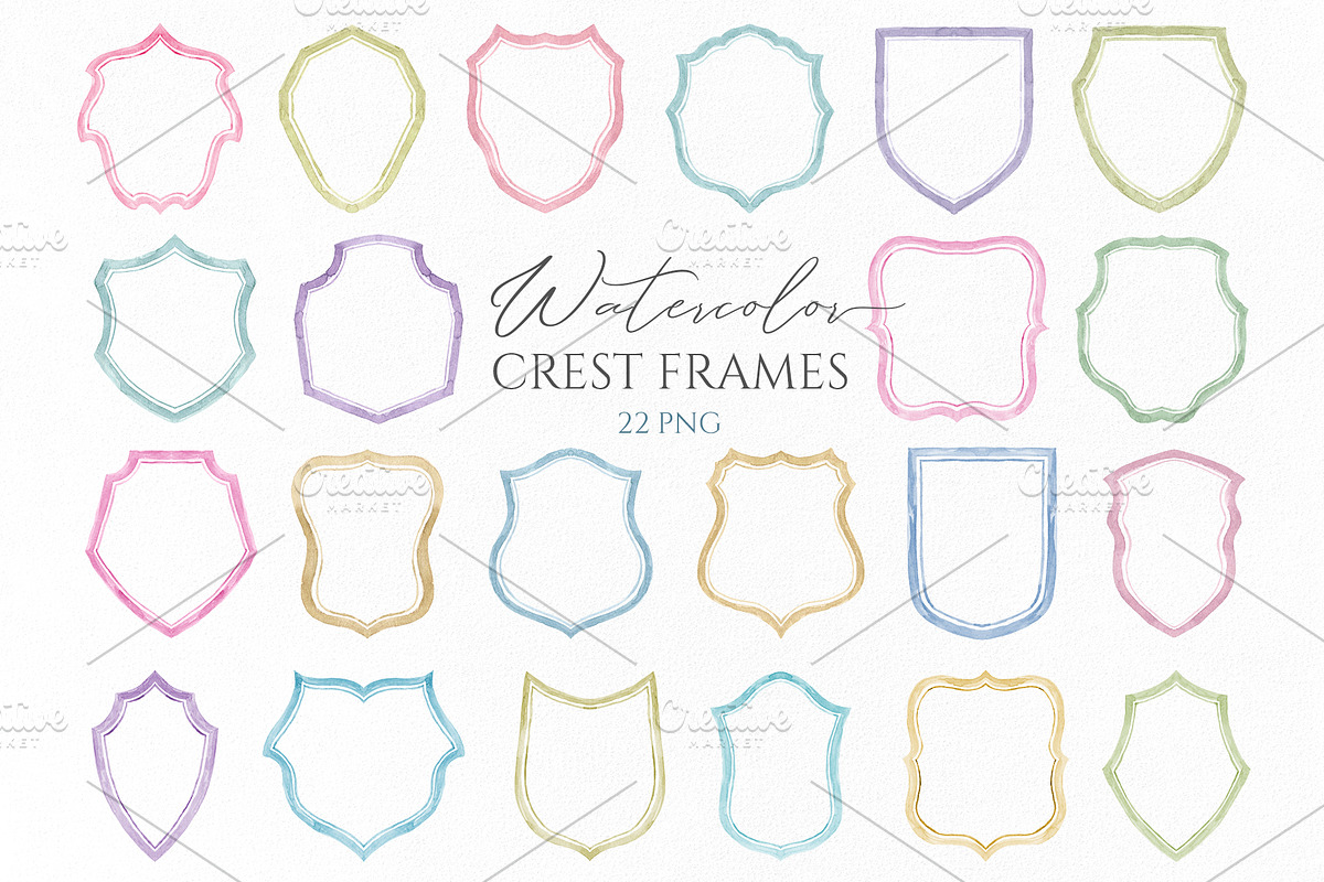 Watercolor Hand-painted Crest Frames, an Object Graphic by GraphicsDish (Photo 1 of 2)