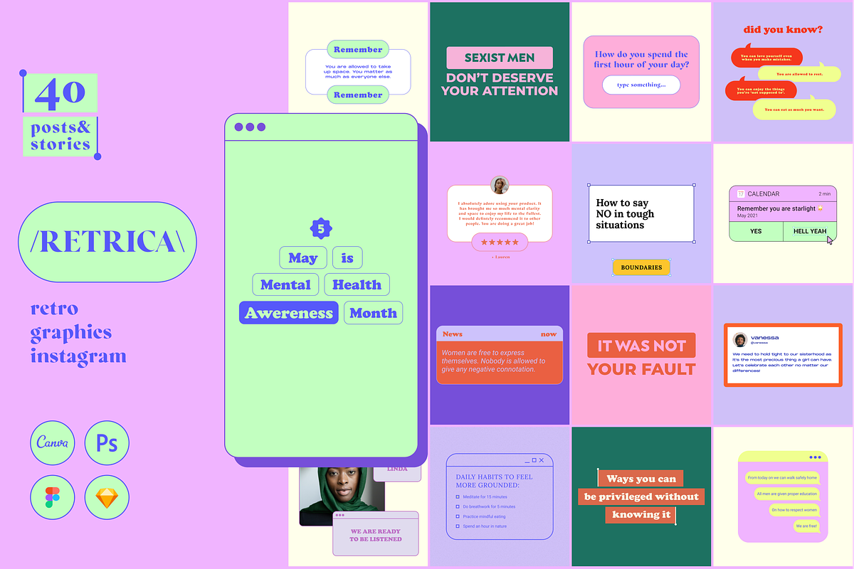 RETRICA Instagram Graphics & Systems, a Social Media Template by Luna Studio (Photo 1 of 8)