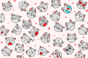 BIG Set Of Cartoon Cats And Smiles