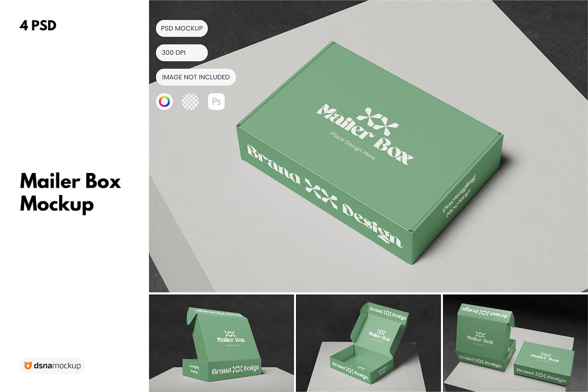 Mailer Box Mockup, a Packaging Mockup by DSNA Mockup (Photo 1 of 5)
