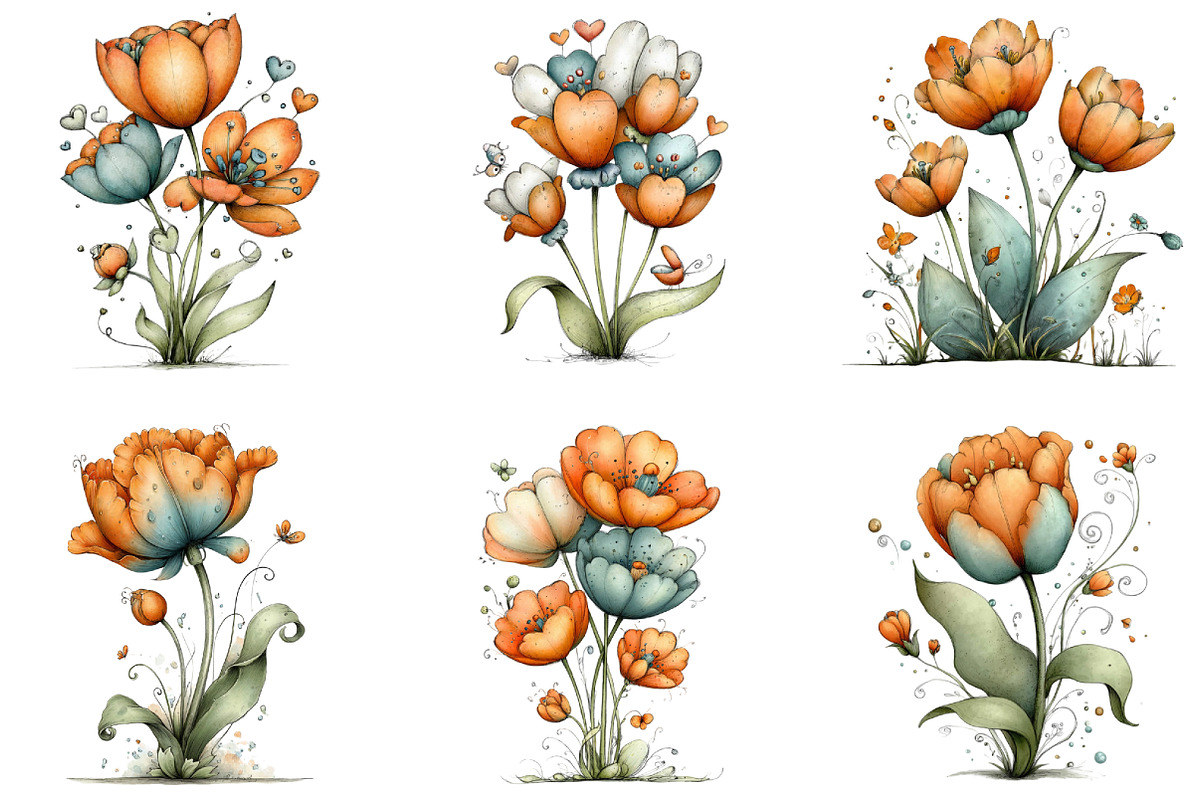 Whimsical Spring Tulip Flower Clipar, an Illustration by CraftArtStudio (Photo 3 of 6)