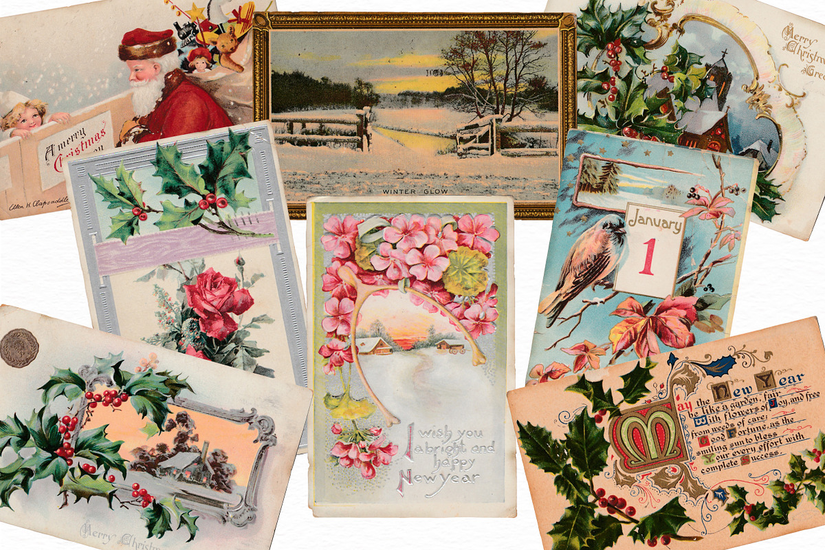 Authentic 1900's Holiday Postcards, an Object Graphic by patternpop studio (Photo 2 of 3)