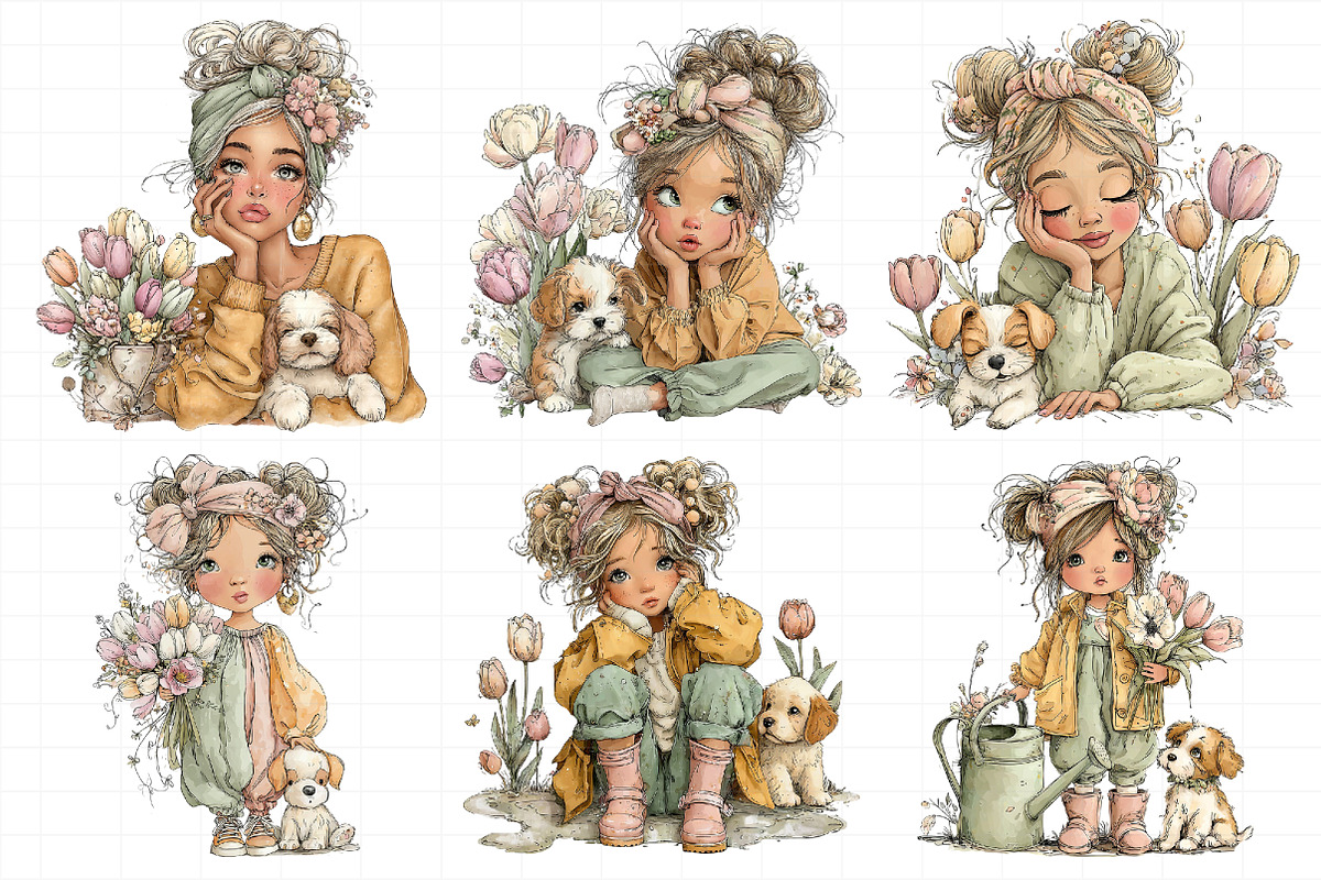 Whimsical Girl And Puppy Clipart, an Illustration by Daily.Designs (Photo 5 of 5)