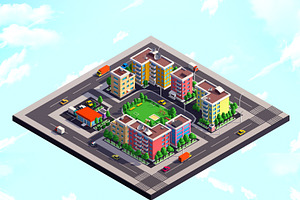 Cartoon Low Poly City Block 1