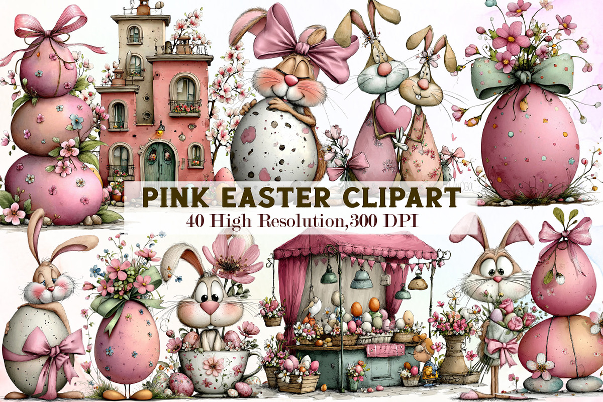 Pink Easter Watercolor Clipart Bundl, an Illustration by Sublimation Artist (Photo 1 of 7)