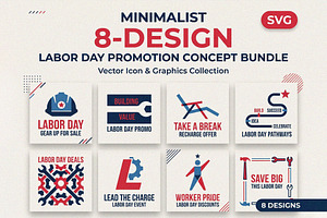 Labor Day Minimalist Promo Icon Set