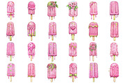 Pink Girly Summer Ice Cream Clipart, an Illustration by designcity5 (Thumbnail 2 of 5)