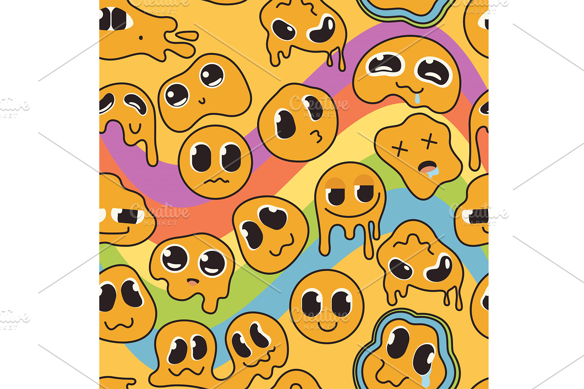 Groovy cartoon psychedelic seamless, an Illustration by Lemberg Vector