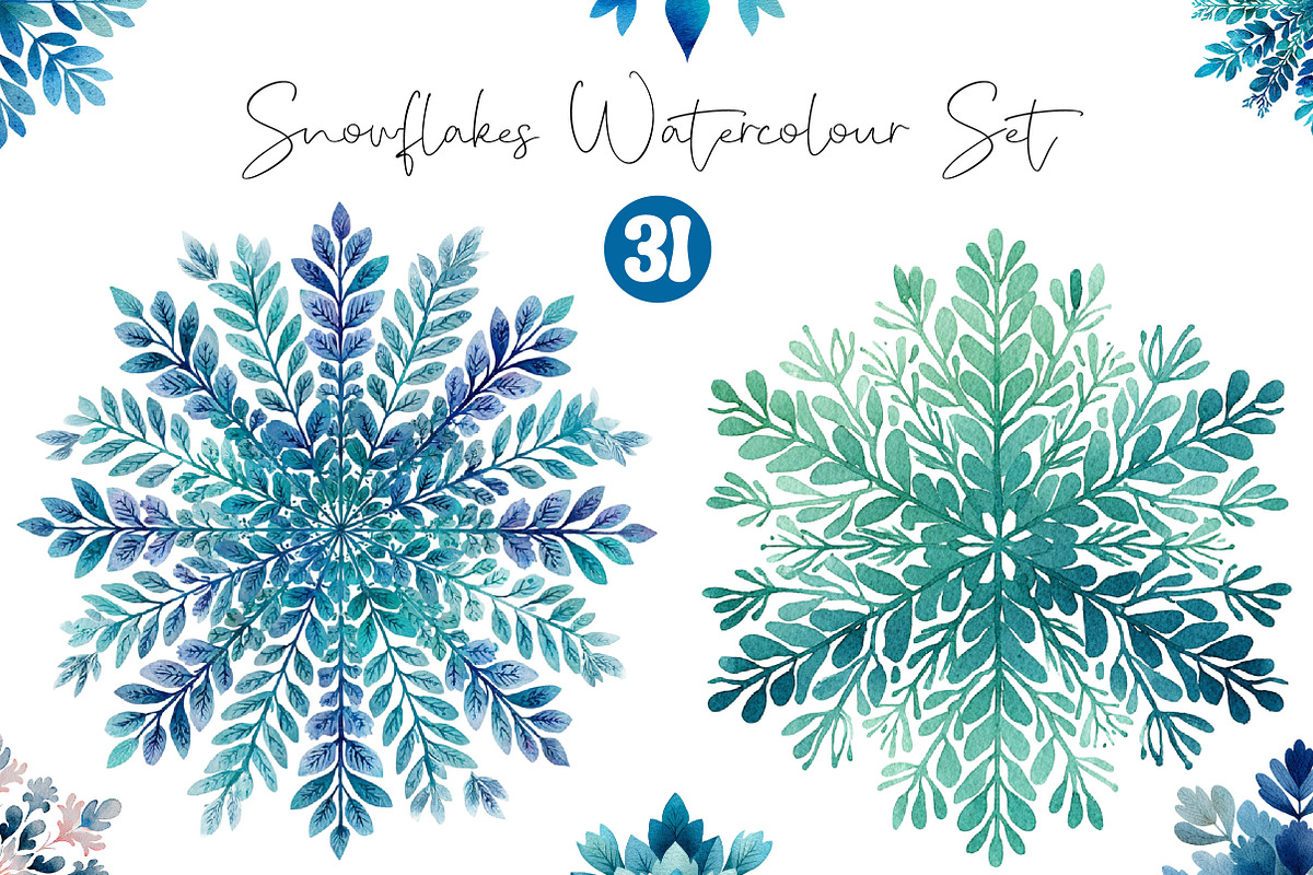 Snowflakes Watercolour Set Clipart, an Illustration by DreamCafeArt (Photo 1 of 7)