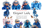 Watercolor Elegant Lady Blue Clipart, a Decorative Illustration by stickermadness (Thumbnail 1 of 3)