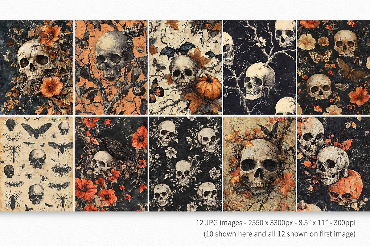 Retro Halloween Skulls, a Decorative Illustration by rileyBgraphics (Photo 2 of 7)