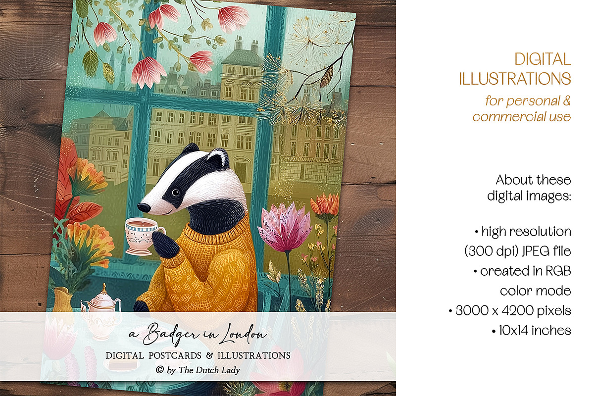 A Badger In London Postcard Set, an Animal Illustration by The Dutch Lady Designs (Photo 5 of 7)