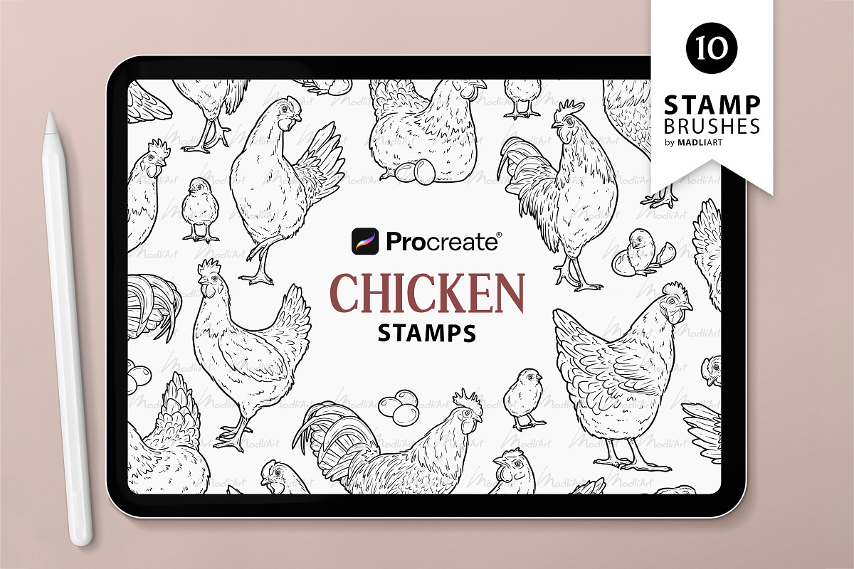 Chicken Hen Rooster Procreate Stamps, a Shape Add-On by MadliArt (Photo 1 of 5)